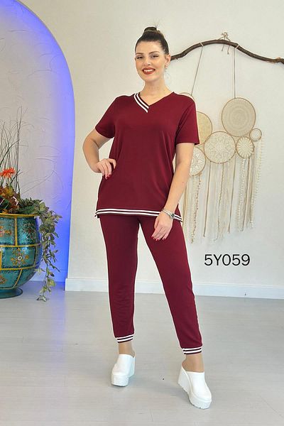 İnce Topuk V-Neck Short Sleeve Crystal Fabric Suit 5Y059