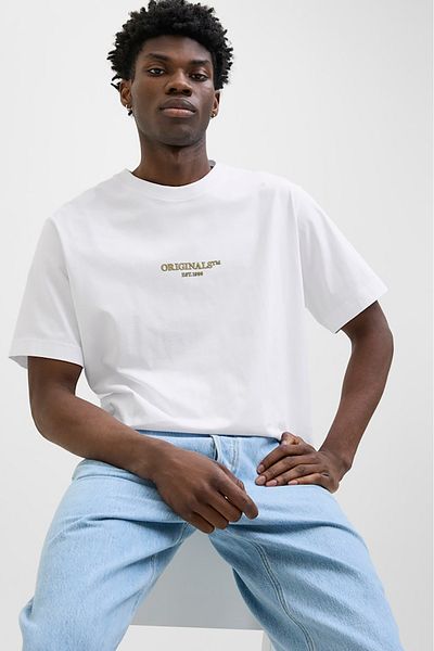 Jack & Jones Ανδρικό μπλουζάκι Jorislington Crew με κοντό μανίκι 100% βαμβάκι 12273157   Λευκό