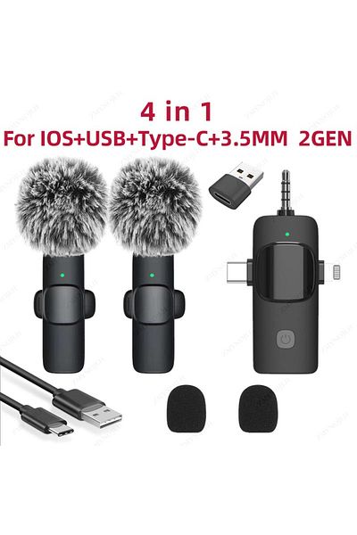 Choice 2 Microphone-4 In 1 Professional 4 In 1 Wireless Lavalier Microphone for iPhone Android 3.5mm for Ra