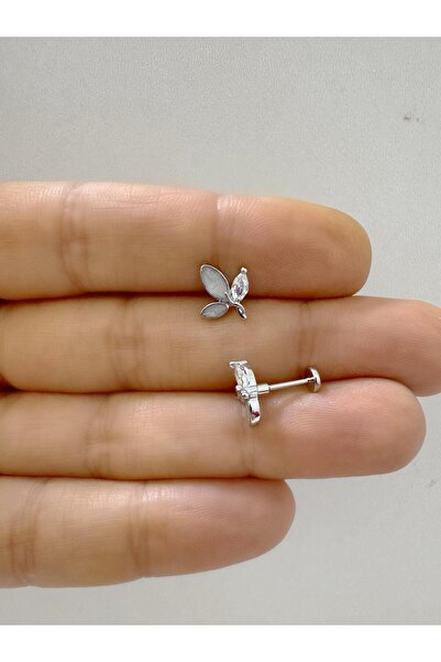 Arescollection 1 ADET SEDEF VE ZİRKON TAŞLI KELEBEK FİGÜRLÜ TRAGUS HELİX LOBE CONCH UYUMLU PİERCİNG