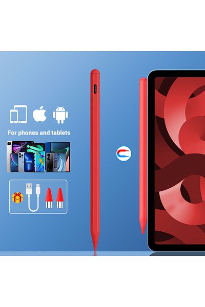 Choice قلم ستايلس عالمي أحمر اللون لأجهزة أندرويد وIOS وشاشة لمس وقلم سعوي لأجهزة آيباد وApple Pencil للرسم