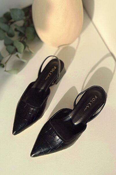 POLKA STORE Blush Crocodile Matte Leather Pointed Toe Short Block Heeled Women's Shoes