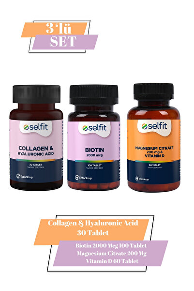 Selfit Kolajen & Hyaluronik Asit + Biotin 2000 mcg +  Magnezyum Sitrat 200 mg & D Vitamini