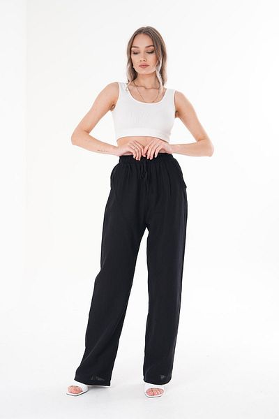ŞİMAL Women's High Waist Wide Leg Muslin Trousers 250132   -
