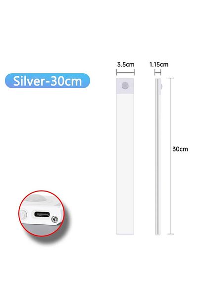 CENSHION Silvery 30CM Cabinet Lights Motion Sensor LED Wireless USB Under Ultra Thin Night Light For Kitchen