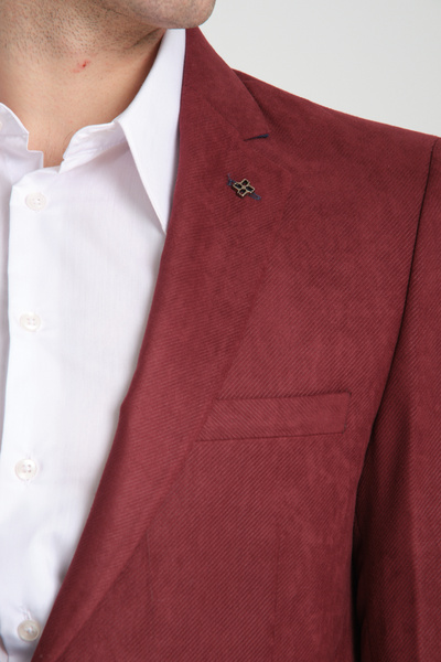 Frappoli Ανδρικό μπουφάν Cencio μπορντό Diagonal Suede Slim Fit Mono Collar Sports Blazer