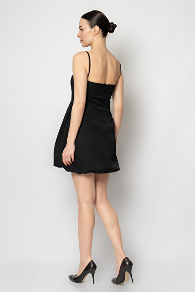 RENGIN Robası taşlı ince askılı balon etek krep abiye elbise