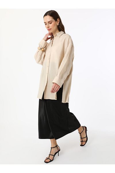 Refka Modal Fabric Comfortable Fit Πουκάμισο - Κρέμα - Refka