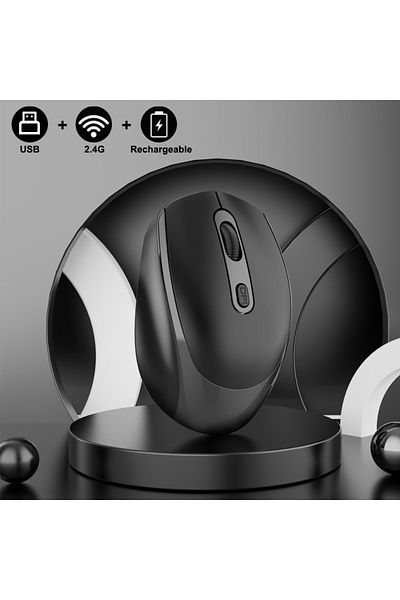 congdi Rechargeable Black Wireless Mouse, 2.4g Ergonomic Optical Mouse, Computer Mouse For Laptop, Pc,chrom