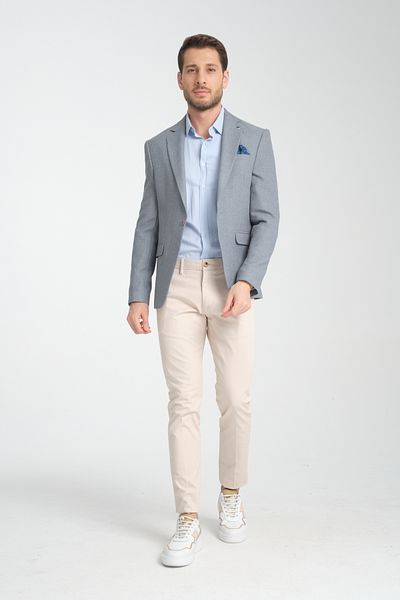 Frappoli Allegrie Ανδρικό γκρι Battal Plus Size Μονόχρωμο πέτο με σχέδιο Slim Fit Blazer Jacket