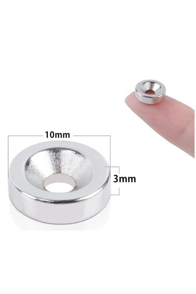 Dünya Magnet 10 Adet 10mm X 3mm Havşa Delikli Güçlü Neodyum Mıknatıs