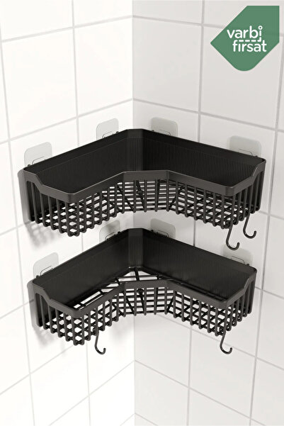 Varbifırsat 2' li Set Yapışkanlı Köşe Banyo Rafı Duş Şampuanlık Duvar Düzenleyici Köşelik Organizer