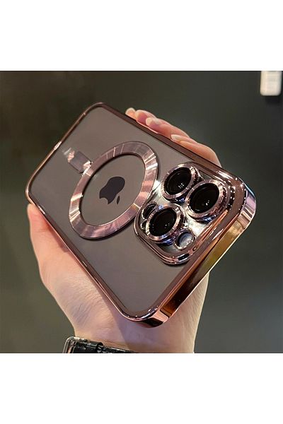 Choice جراب شفاف فاخر باللون الوردي مع طلاء مغناطيسي لهاتف iPhone 14 مع شحن لاسلكي من Magsafe لهاتف iPhone 11 12 13