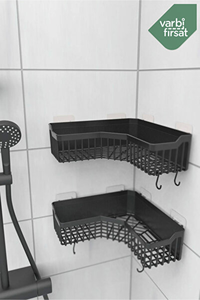 Varbifırsat 2' li Set Yapışkanlı Köşe Banyo Rafı Duş Şampuanlık Duvar Düzenleyici Köşelik Organizer