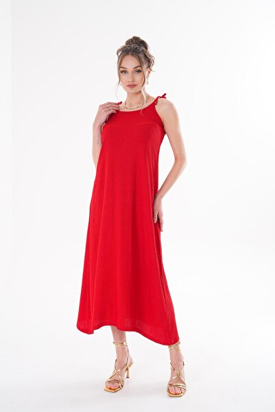 ŞİMAL Women's Straps Tie Detailed Long Dress 250069   -