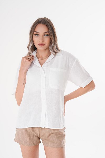 ŞİMAL Γυναικείο λινό πουκάμισο με μονή τσέπη Oversize 250136 -
