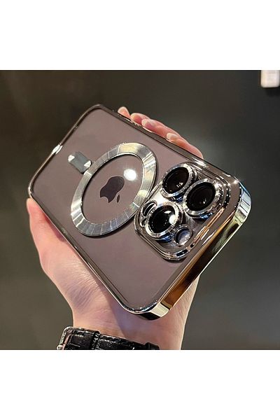 Choice جراب شفاف مطلي بالمغناطيس باللون الفضي لهاتف iPhone 15 Pro مع خاصية الشحن اللاسلكي Magsafe لهاتف iPhone 11