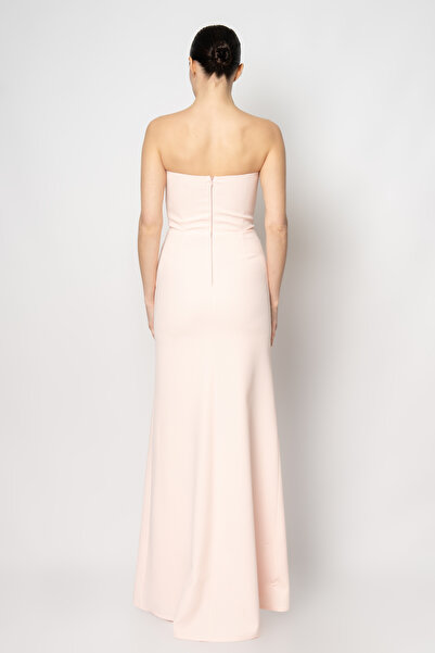 RENGIN Göğsü ve yırtmacı serpme taş yapıştırmalı krep abiye elbise