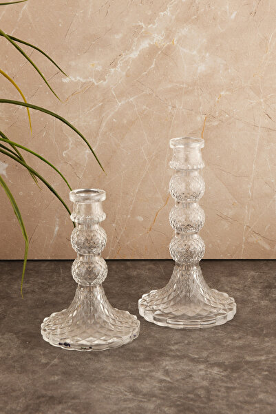 TR Turan Collection HANE 2'li Cam Şamdan Orta-Büyük Dekoratif Krıstal Görünüm...