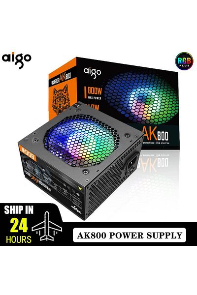 Aigo Eu plug 800W Aigo AK PC PSU Power Supply Unit 500W 600W 700W 800W 1000W Gaming 120mm RGB Fan 220V AT