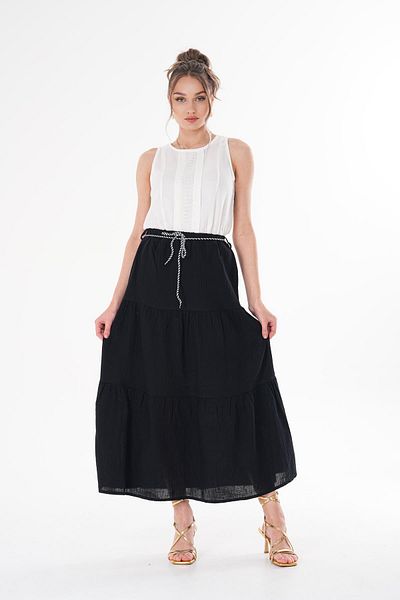ŞİMAL Women's Rope Detailed Layered Muslin Skirt 250144   -