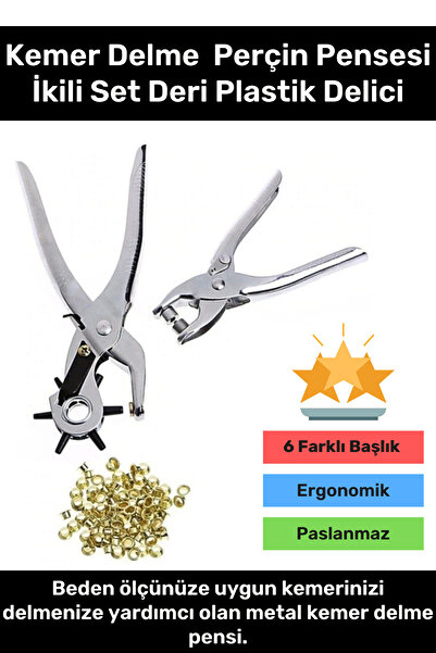 Carlburn Premium 6 Farklı Başlık Uçlu Pratik Delgeç Kemer Delme Perçin Penses...