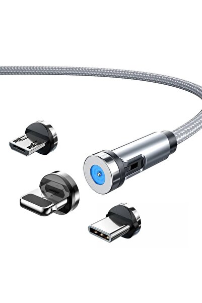 Choice كابل بيانات مغناطيسي دوار 3 في 1 فضي بطول 2 متر، 540 درجة، شحن سريع 3 ...