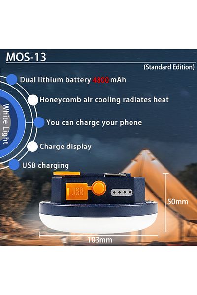 Choice مصباح خيمة MOSLIGHTING أزرق MOS-13 أبيض قابل لإعادة الشحن ومحمول لسوق الطوارئ الليلية