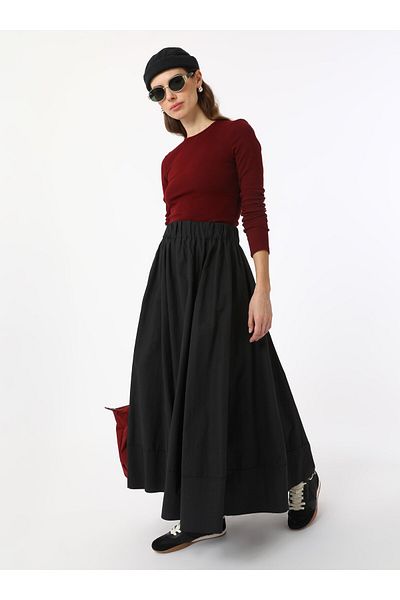 Benin Φούστα Poplin Fabric με Ελαστική Μέση - Μαύρη - Benin