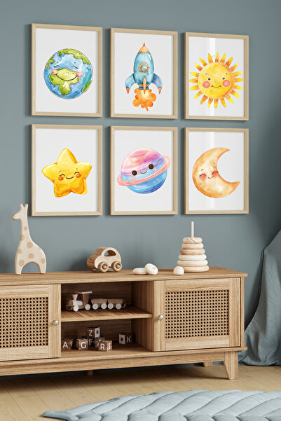Hiras Dizayn Set de 6 postere pentru camera copiilor Planeta Pământ Spațiu So...