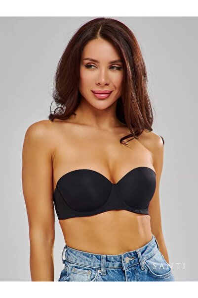 MİSTİRİK Μαύρο Στράπλες Μοντέλο Lenola με αφαιρούμενο σουτιέν με λουράκι