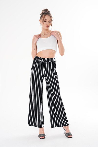 ŞİMAL Women's Stripe Detailed Wide Leg Pants 250041   -