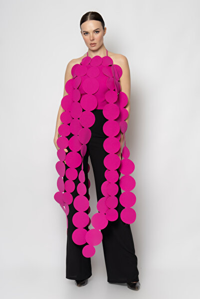 RENGIN Üstü daire şeritten saçaklı krep pantolon abiye takım