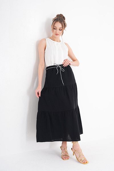 ŞİMAL Women's Rope Detailed Layered Muslin Skirt 250144   -
