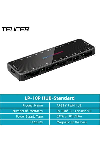 Choice LP-10-HUB-BK TEUCER LP-10 ARGB/PWM HUB مع وحدة تحكم ARGB محول 2 في 1 لمحور المروحة