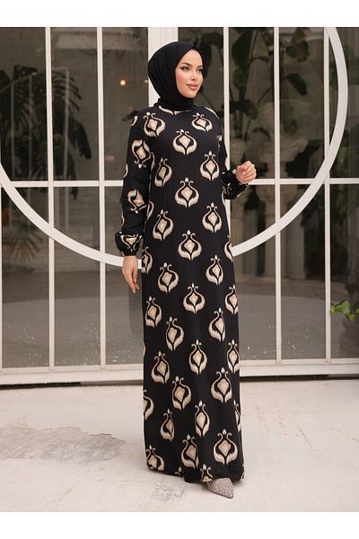 SAHRA BUTİK Viscosite Tester Dress -Black- Cream - Sahra Butik