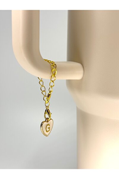 YuccaCo Accessorize Your Life White Heart Thermos Compatible Accessory with Letter G/Letter g Heart Thermos Charm/Letter Thermos Ornament