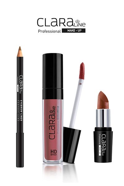 Clara Ivory & Bronze Brilliance Clara Line Lipcream Matte 408+ eyebrow liner 03+lipstick 531