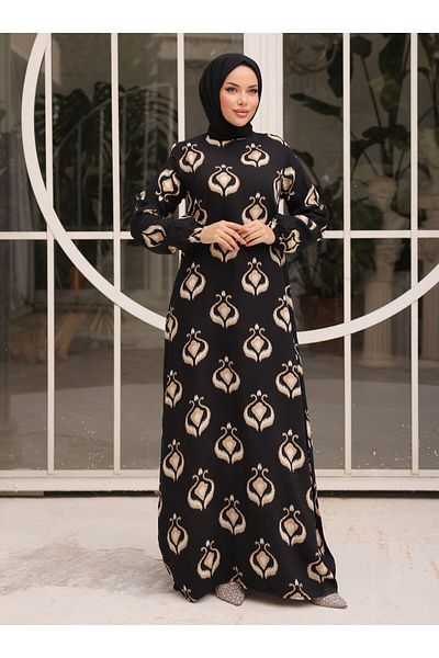 SAHRA BUTİK Viscosite Tester Dress -Black- Cream - Sahra Butik
