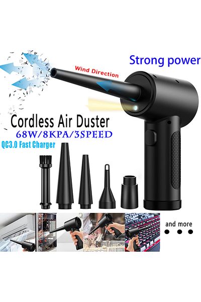 amzwn Black Compressed Air Duster For Computer Keyboard 51000 RPM USB Charging Mini Electric Cordless PC C