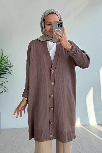 Ka Hijab Mink Button Corded Mercerized Cardigan