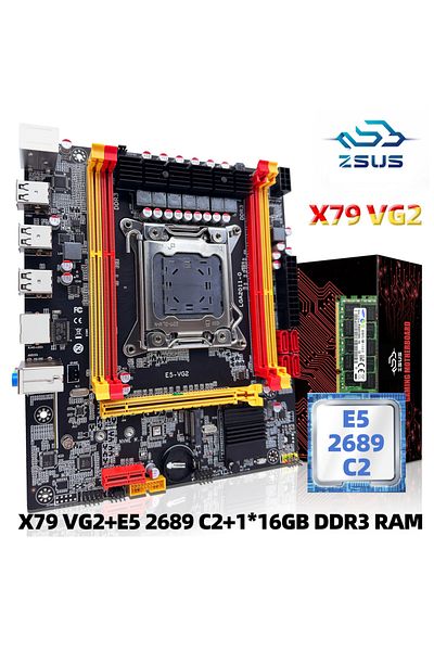 ZSUS مجموعة لوحة أم X79 Vg2 مع معالج Intel Lga2011 Xeon E5 2689 C2 وذاكرة DDR3 سعة 16 جيجابايت