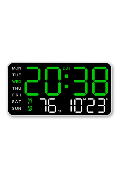 choice2 White-green Large Digital Wall Clock Temp Date Week Display Remote Control USB Powered Table Clock W