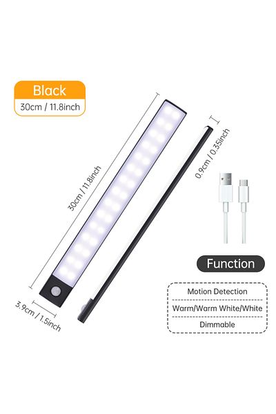 Pzsunly Black 30CM 3color in one Lamp Motion Sensor Light Wireless LED Night Light USB Rechargeable Night La