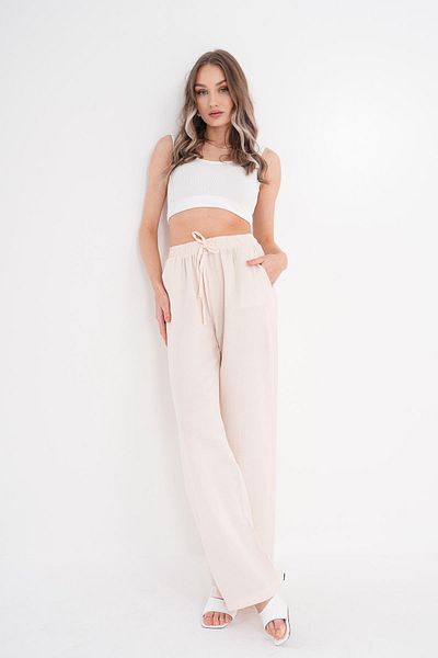 ŞİMAL Women's High Waist Wide Leg Muslin Trousers 250132   -
