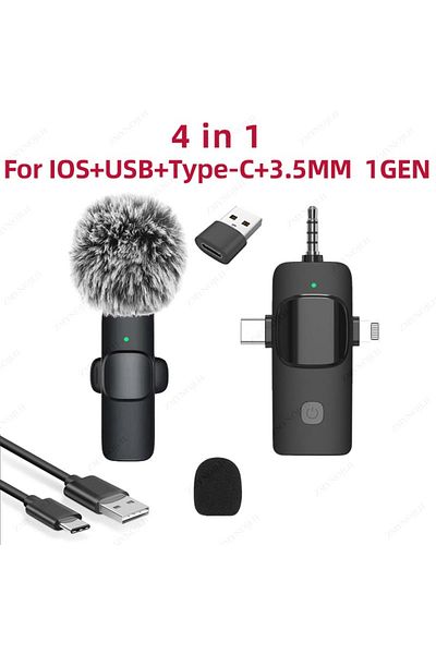 Choice 1 Microphone-4 In 1 Professional 4 In 1 Wireless Lavalier Microphone for iPhone Android 3.5mm for Ra