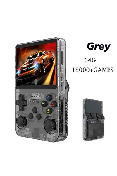 yydzkj Grey 64G R36S Handheld Game Console 3.5 Inch IPS Screen Retro Game Console Linux System Screen Porta