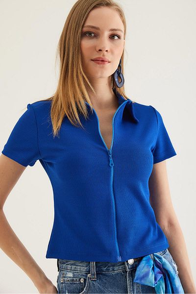 CALİENTE Polo Neck Zippered Camisole Blouse Saks