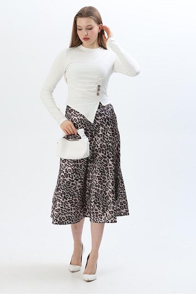 CALİENTE Button Patterned Asymmetrical Cut Blouse White