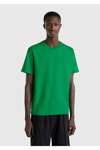United Colors of Benetton Tricou verde pentru bărbați, 100% bumbac, cu logo Benetton, cu gâtul turn